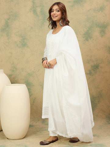 Varanga Women Ethnic Motifs Embroidered Regular Thread Work Kurta with Trousers & with Dupatta