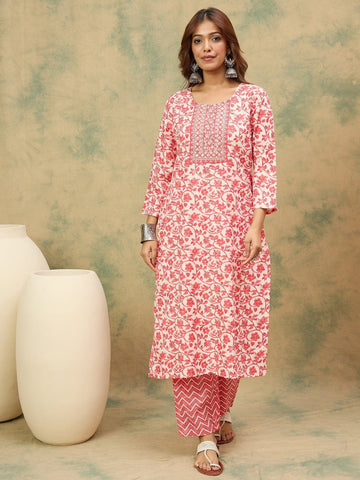 Varanga Women Floral Yoke Design Regular Thread Work Kurta with Trousers & with Dupatta
