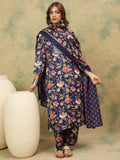 Varanga Floral Printed Thread Work Straight Kurta with Trousers & Dupatta