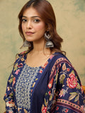 Varanga Floral Printed Thread Work Straight Kurta with Trousers & Dupatta