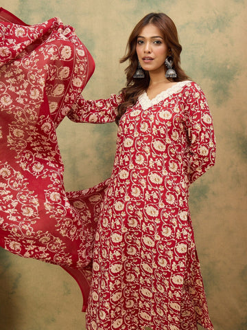 Varanga Women Floral Printed Regular Kurta with Trousers & with Dupatta