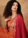 Zari Embroidered A Line Kurta With Trouser & Contrast Dupatta