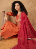 Zari Embroidered A Line Kurta With Trouser & Contrast Dupatta