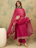Zari Embroidered A Line Kurta With Trouser & Dupatta