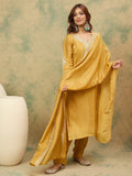 Zari Embroidered Yoke Kurta With Trouser And Dupatta