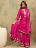 Varanga Women Zari Embroidered Yoke Kurta With Sharara And Dupatta