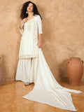 Zari Embroidered Yoke Kurta With Pant And Dupatta