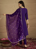Varanga Women Zari Embroidered Yoke Kurta With Trouser & Sequins Detailed Dupatta