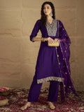 Varanga Women Zari Embroidered Yoke Kurta With Trouser & Sequins Detailed Dupatta