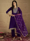 Varanga Women Zari Embroidered Yoke Kurta With Trouser & Sequins Detailed Dupatta