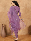 Zari Embroidered Yoke Kurta With Trousers & An All Over Embodiery Detailed Dupatta
