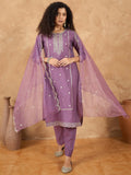 Zari Embroidered Yoke Kurta With Trousers & An All Over Embodiery Detailed Dupatta