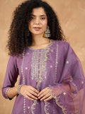 Zari Embroidered Yoke Kurta With Trousers & An All Over Embodiery Detailed Dupatta