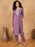 Zari Embroidered Yoke Kurta With Trousers & An All Over Embodiery Detailed Dupatta
