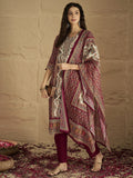 Ethnic Pakistani Printed Mirror And Thread Embroidered Kurta with Trouser & Dupatta