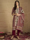 Ethnic Pakistani Printed Mirror And Thread Embroidered Kurta with Trouser & Dupatta