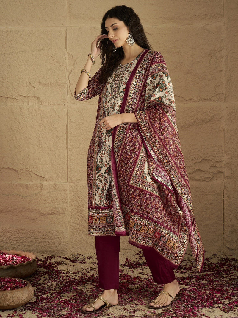 Ethnic Pakistani Printed Mirror And Thread Embroidered Kurta with Trouser & Dupatta