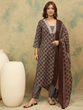 Geometric Printed V-Neck Kurta With Trouser & Dupatta