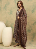 Geometric Printed V-Neck Kurta With Trouser & Dupatta
