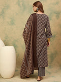 Geometric Printed V-Neck Kurta With Trouser & Dupatta