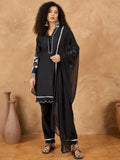 Kurta Set With 3D Work On The Sleeves Paired With Solid Trousers And Dupatta
