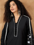 Kurta Set With 3D Work On The Sleeves Paired With Solid Trousers And Dupatta