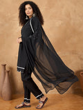 Kurta Set With 3D Work On The Sleeves Paired With Solid Trousers And Dupatta