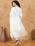 Kurta Set With Thread Embroidery Paired With Organza Panelling, Thread Work And Lace Detailed Trousers And Scallop Dupatta