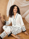 Kurta Set With Thread Embroidery Paired With Organza Panelling, Thread Work And Lace Detailed Trousers And Scallop Dupatta