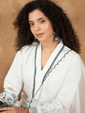 Kurta Set With Thread Embroidery Paired With Organza Panelling, Thread Work And Lace Detailed Trousers And Scallop Dupatta