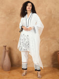 Kurta Set With Thread Embroidery Paired With Organza Panelling, Thread Work And Lace Detailed Trousers And Scallop Dupatta
