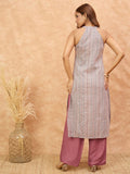 Varanga Women Mauve Woven Design Sleeveless Kurta, Paired With Solid Bottom.