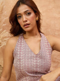 Varanga Women Mauve Woven Design Sleeveless Kurta, Paired With Solid Bottom.