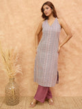 Varanga Women Mauve Woven Design Sleeveless Kurta, Paired With Solid Bottom.