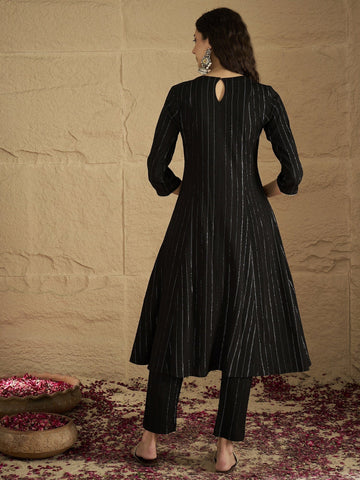 Varanga Women Black Lurex Crepe Anarkali Kurta With Trousers.