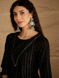 Varanga Women Black Lurex Crepe Anarkali Kurta With Trousers.