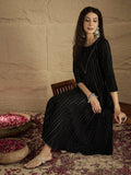 Varanga Women Black Lurex Crepe Anarkali Kurta With Trousers.