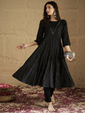 Varanga Women Black Lurex Crepe Anarkali Kurta With Trousers.