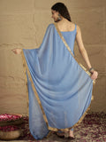 Varanga Women Blue Straight Kurta With Tonal Bottom & Dupatta
