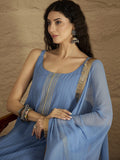 Varanga Women Blue Straight Kurta With Tonal Bottom & Dupatta