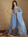 Varanga Women Blue Straight Kurta With Tonal Bottom & Dupatta
