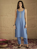 Varanga Women Blue Straight Kurta With Tonal Bottom & Dupatta