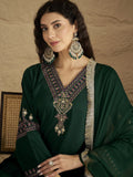 Green Embroidered Straight Kurta Paired With Tonal Embroidered Bottom And With Tonal Chiffon Dotted Dupatta