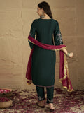 Varanga Zari & Sequin Yoke Embroidered Straight Kurta Paired with Tonal Embroidered Bottom And Contrast Dupatta with Fringes