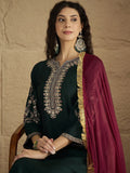Varanga Zari & Sequin Yoke Embroidered Straight Kurta Paired with Tonal Embroidered Bottom And Contrast Dupatta with Fringes