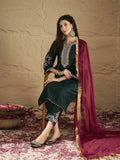 Varanga Zari & Sequin Yoke Embroidered Straight Kurta Paired with Tonal Embroidered Bottom And Contrast Dupatta with Fringes