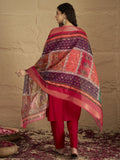 Varanga Women Pink Round Neck  Embroidered Kurta Paired With Tonal Bottom & Printed Dupatta