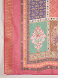 Varanga Women Pink Round Neck  Embroidered Kurta Paired With Tonal Bottom & Printed Dupatta