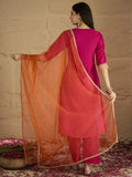 Varanga Women Pink Zari Embroidered Contrast Yoke Kurta With Bottom And Contrast Dupatta