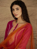 Varanga Women Pink Zari Embroidered Contrast Yoke Kurta With Bottom And Contrast Dupatta